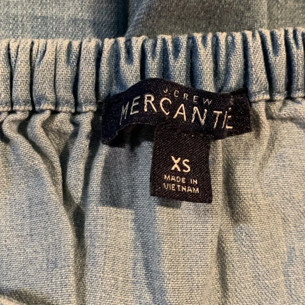 J Crew Mercantile Soft DenimBlue Mini Wrap Skirt with Ruffled Hem